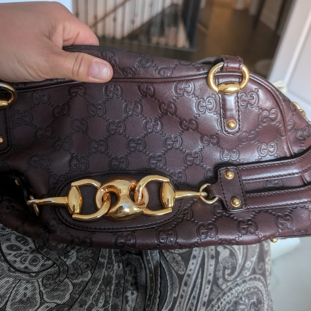 Gucci Brown Leather Bag with Gold Accents